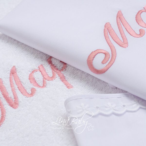 Personalize oilcloth set with embroidery of two names Personalize oilcloth set with embroidery of two names