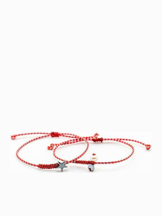 SET of 2 handmade bracelets with heart and star made of hematite and pearl