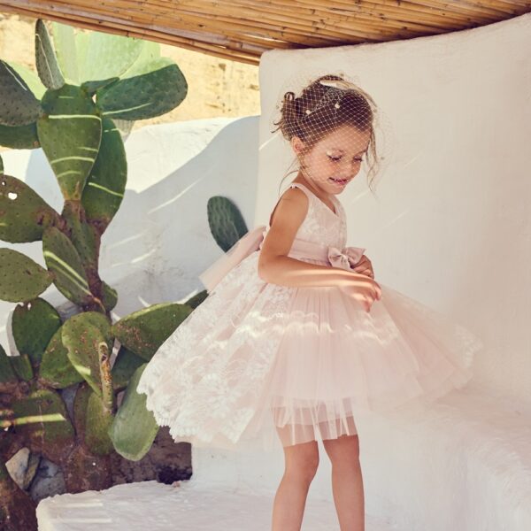 Aslanis Baby Asymmetrical Dress in Embossed French Lace