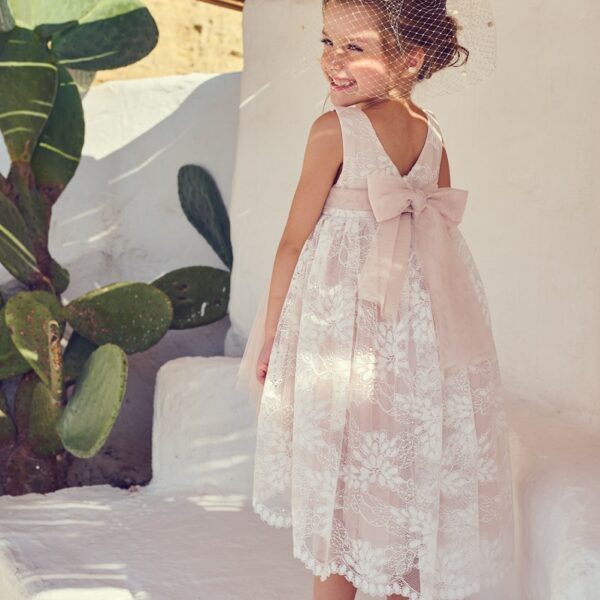 Aslanis Baby Asymmetrical Dress in Embossed French Lace