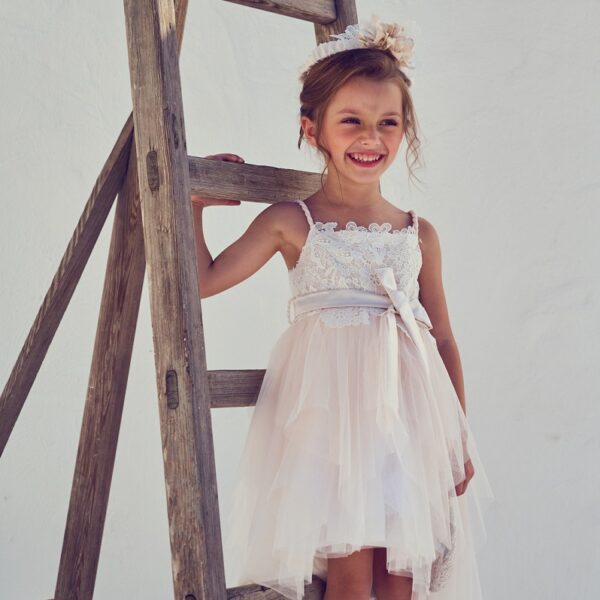 Asymmetric kipur lace dress by Aslanis Baby