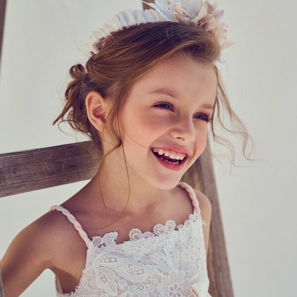 Asymmetric kipur lace dress by Aslanis Baby