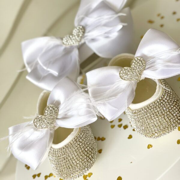 Bρεφικό σετ δωρου παπούτσια και κορδέλα για κορίτσια silver heart