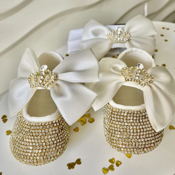 Bρεφικό σετ δωρου παπούτσια και κορδέλα για κορίτσια gold crown