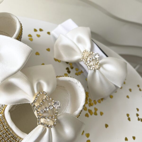 Bρεφικό σετ δωρου παπούτσια και κορδέλα για κορίτσια gold crown