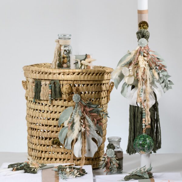 Σετ βάπτισης Boho mint με καλάθι