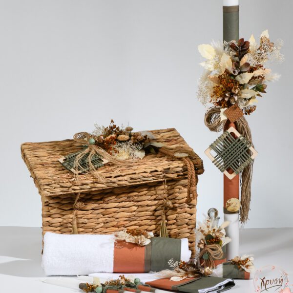 Σετ βάπτισης Boho nature mint με μπαουλάκι