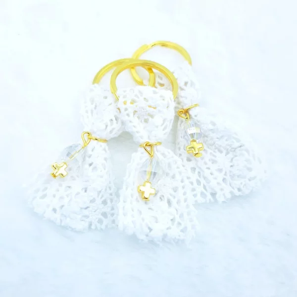 Μαρτυρικό μπρελόκ με κρύσταλλο και βαμβακερή δαντέλα kymi