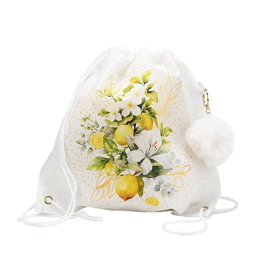 Μπομπονιέρα Σακίδιο πλάτης λεμόνια με λουλούδια μαζί με μπρελόκ Μπομπονιέρα Σακίδιο πλάτης λεμόνια με λουλούδια μαζί με μπρελόκ