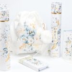 Μπομπονιέρα Σακίδιο πλάτης μπλε λουλούδια μαζί με μπρελόκ