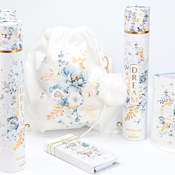 Μπομπονιέρα Σακίδιο πλάτης μπλε λουλούδια μαζί με μπρελόκ