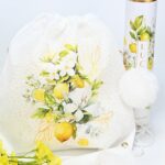 Μπομπονιέρα Σακίδιο πλάτης λεμόνια με λουλούδια μαζί με μπρελόκ