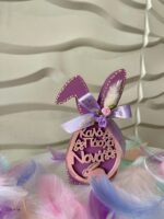 Ξύλινο διακοσμητικό ανοιξιάτικο-πασχαλινό κουνελάκι ”Καλό Πάσχα Νονά”