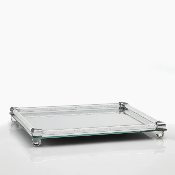 Ορθογώνιος γυάλινος δίσκος με καθρέφτη και glitter