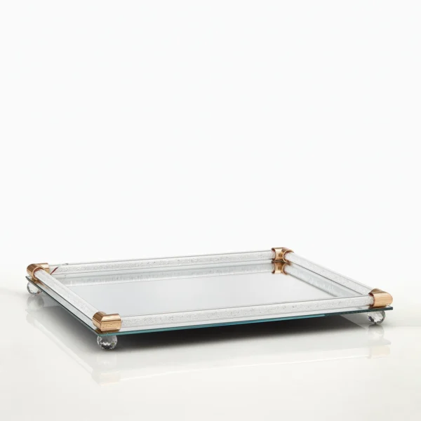 Ορθογώνιος γυάλινος δίσκος με καθρέφτη και glitter