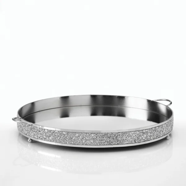 Στρογγυλός μεταλλικός δίσκος με καθρέφτη και ασημένια στρασάκια