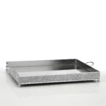 Ορθογώνιος μεταλλικός δίσκος με καθρέφτη και ασημένια στρασάκια