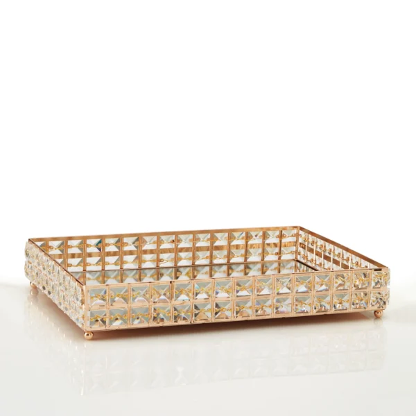 Ορθογώνιος μεταλλικός δίσκος με καθρέφτη και κρύσταλλα