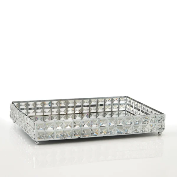 Ορθογώνιος μεταλλικός δίσκος με καθρέφτη και κρύσταλλα