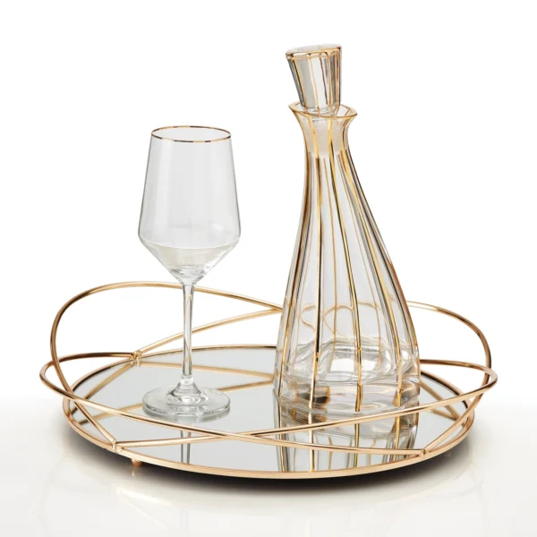 Σετ δίσκος με ποτήρι κρασιού και καράφα κρυστάλλινα της