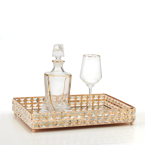 Σετ δίσκος με ποτήρι κρασιού και καράφα κρυστάλλινα