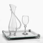 Σετ δίσκος με ποτήρι κρασιού και καράφα κρυστάλλινα