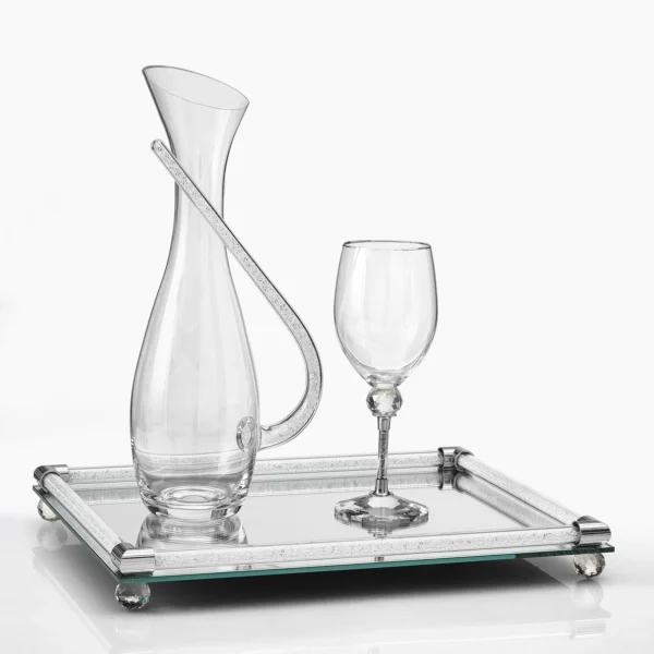 Σετ δίσκος με ποτήρι κρασιού και καράφα κρυστάλλινα