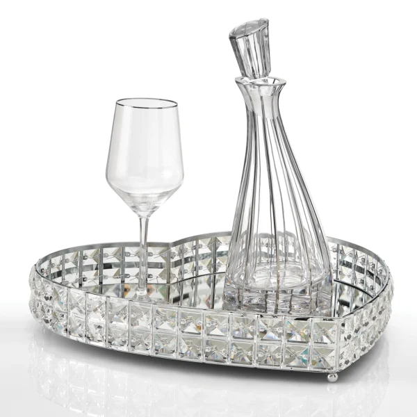 Σετ δίσκος με ποτήρι κρασιού και καράφα κρυστάλλινα