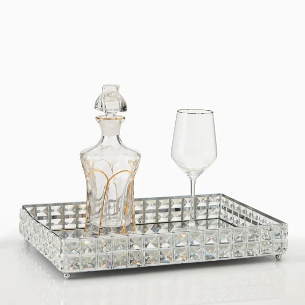 Σετ δίσκος με ποτήρι κρασιού και καράφα κρυστάλλινα