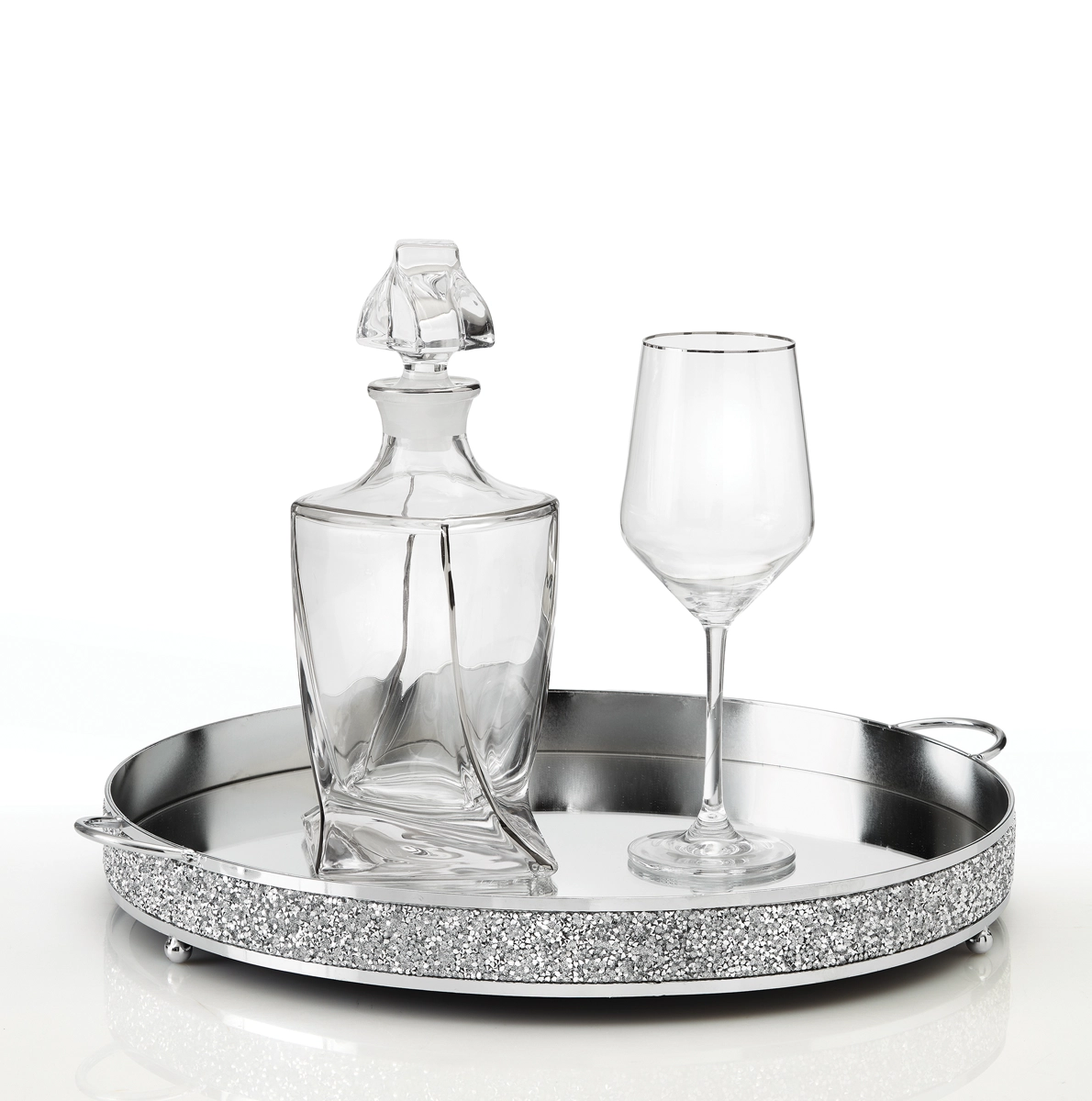 Σετ δίσκος με ποτήρι κρασιού και καράφα κρυστάλλινα Σετ δίσκος με ποτήρι κρασιού και καράφα κρυστάλλινα