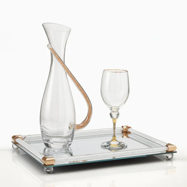 Σετ δίσκος με ποτήρι κρασιού και καράφα κρυστάλλινα