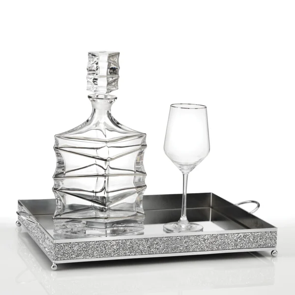 Σετ δίσκος με ποτήρι κρασιού και καράφα κρυστάλλινα