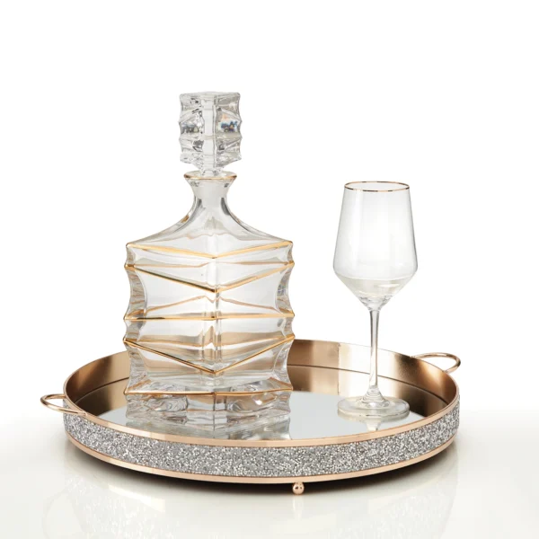 Σετ δίσκος με ποτήρι κρασιού και καράφα κρυστάλλινα