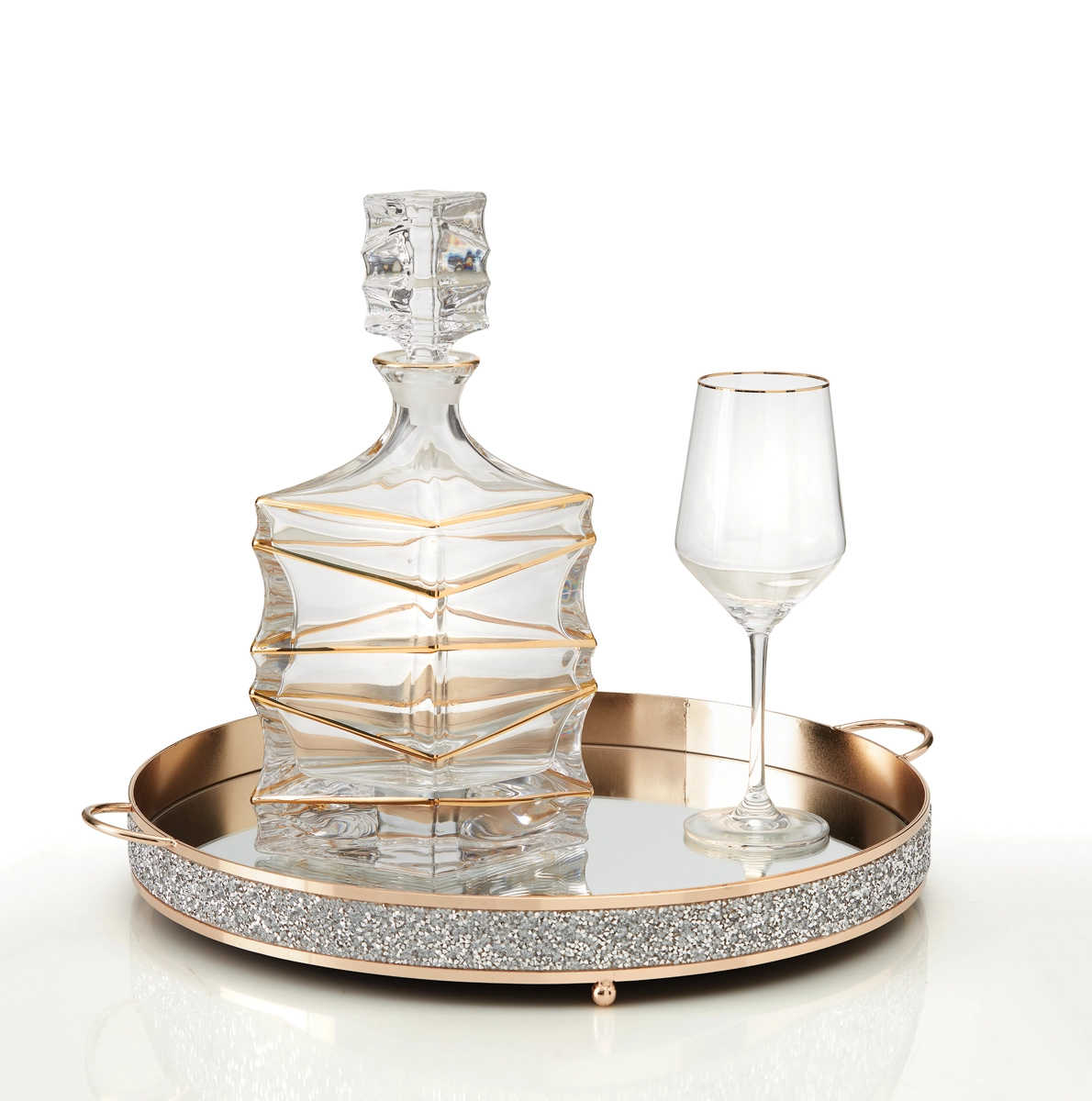 Σετ δίσκος με ποτήρι κρασιού και καράφα κρυστάλλινα Σετ δίσκος με ποτήρι κρασιού και καράφα κρυστάλλινα