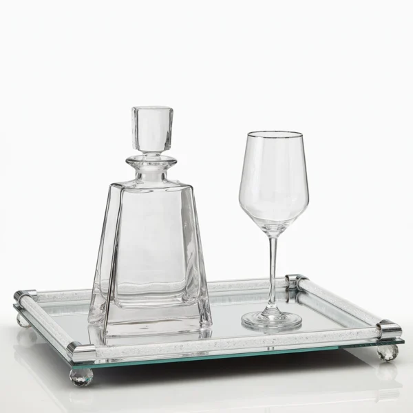 Σετ δίσκος με ποτήρι κρασιού και καράφα κρυστάλλινα