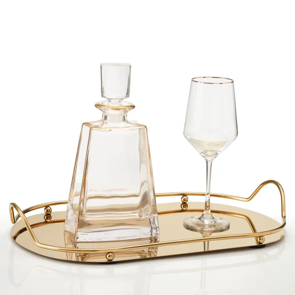 Σετ δίσκος με ποτήρι κρασιού και καράφα κρυστάλλινα